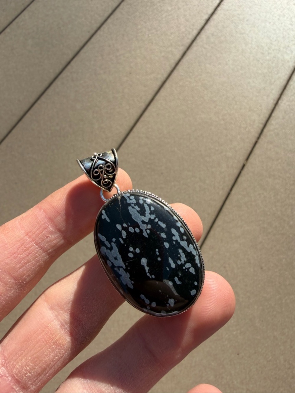 Black and White(grey?) Gemstone Pendant Handmade 925 Sterling Silver Pendant